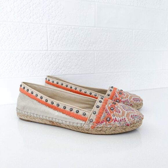 House Of Harlow 1960 Womens Kat Slip On Studded Espadrille Gold Multicolor 36 - Picture 1 of 6